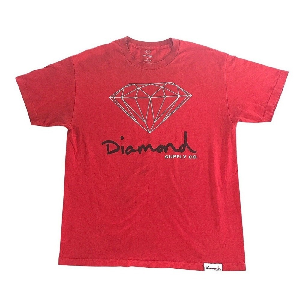 Diamond Supply Co Mens Red Graphic T-Shirt Large Diamond Logo Skate Streetwear